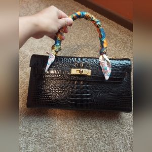 Rare! Vintage Top Handle Croc Handbag Kelly Style